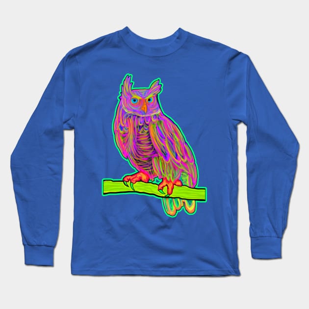 Neon Horned Owl Long Sleeve T-Shirt by NateArtDesign